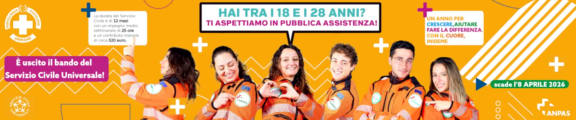 SERVIZIO CIVILE 2026 Ragazzi del servizio civile sorridenti. Promo servizio civile universale 2026