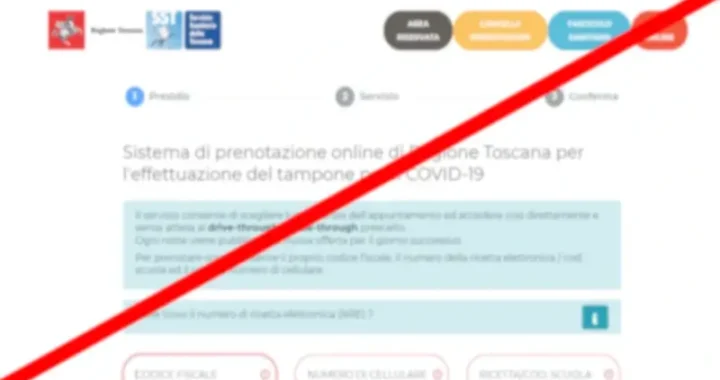 immagine portale prenota tampone con barra trasversale rossa