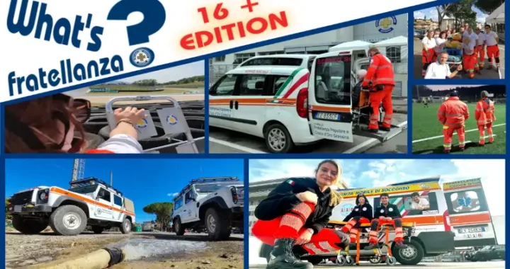 what's Fratellanza promozionale delle attività dell'associazione, grafica con varie foto di volontari in servizio