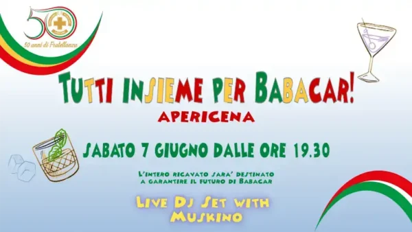 promo apericena per Babacar, testo e grafica vettoriale