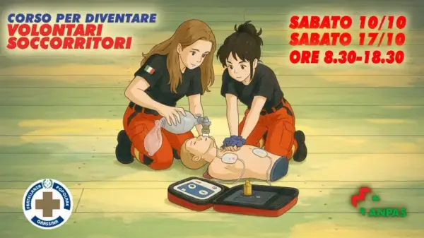 Fumetto in stile studio Ghibli con due volontarie che effettuano una rianimazione